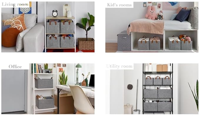 Folding Storage Boxes with Lid, Large Clear Collapsible Stackable Fabric Linen Storage Box Cubes, Closet Organizer Baskets with Labels for Home